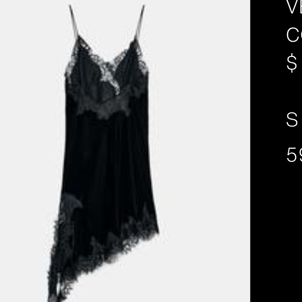 Zara Black Lace-Trim Slip Mini Dress